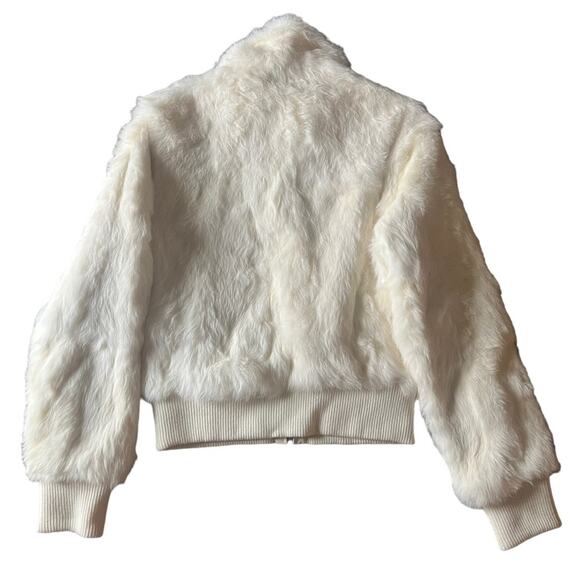 Wilsons Leather Maxima Women’s Collared Zip Up White Rabbit Fur Bomber Jacket M - Picture 6 of 8